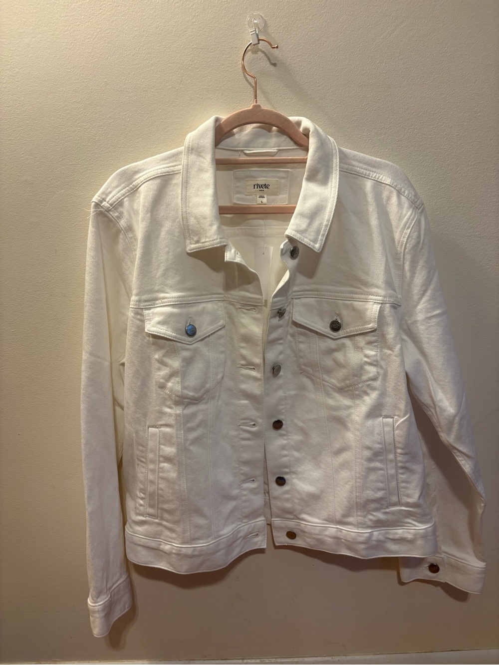 LOFT Rivete Women’s White Denim Trucker Jacket, Size Large, NWT